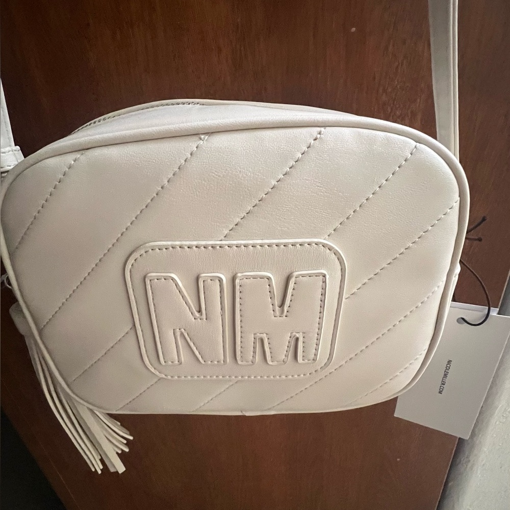 Nicole Miller White Quilted faux leather Crossbody camera Bag
